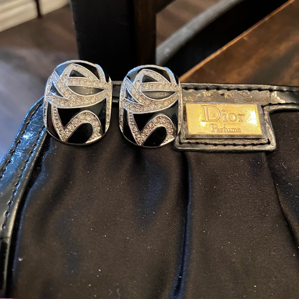 Old money Dior Vintage Black N Diamond Accents Clip Earrings.Onyx Necklace set! - Picture 11 of 15